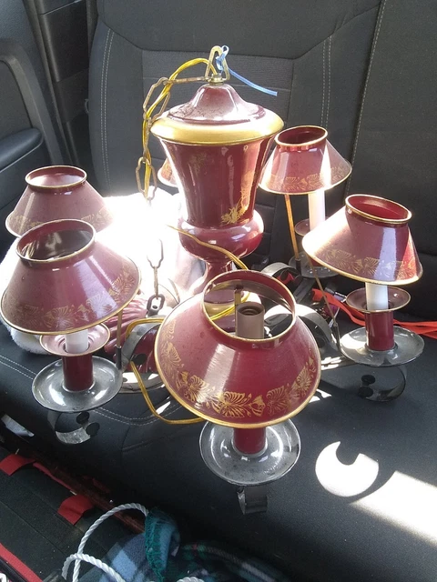 Vintage 6 Light Toleware Metal Chandelier Ceiling Light