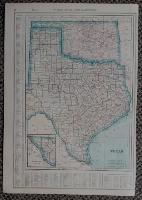Antique 1924 World Atlas Map Texas, Oklahoma & South Dakota Post World War WW1 2