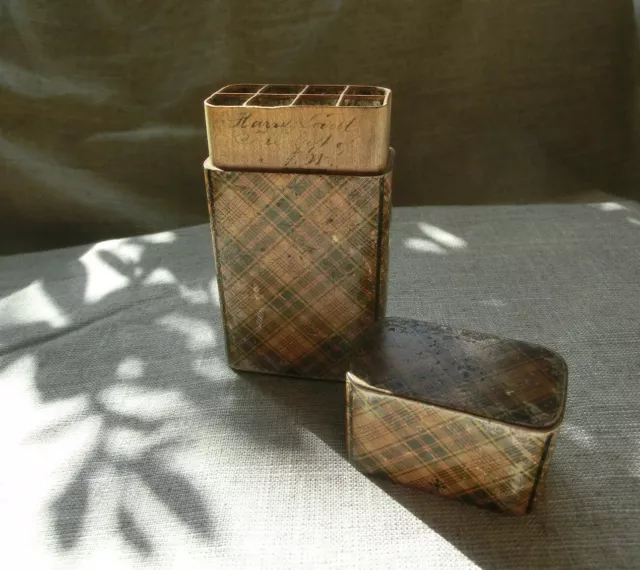 Rare Tartan Ware Dip Pen Box Pencil Case Desk Top - Zinc Tin Alloy Lining