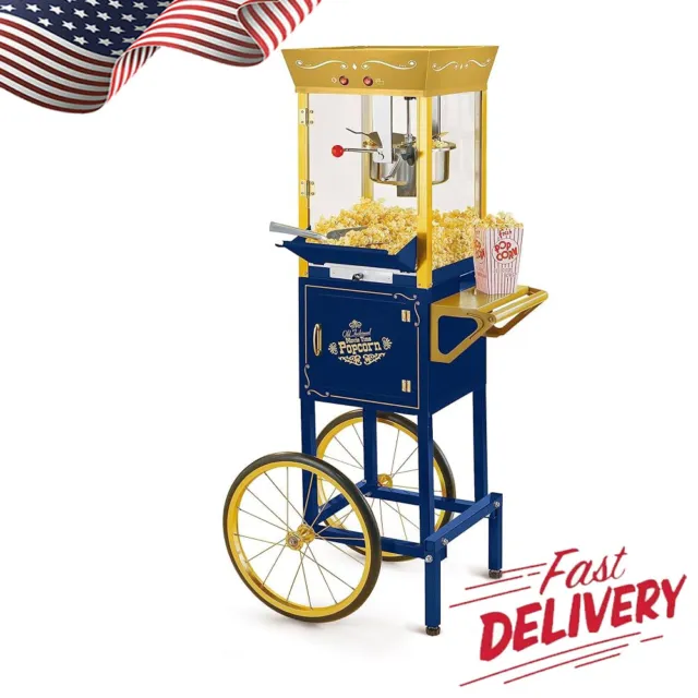 Popcorn Maker Machine Professional Cart W/ 8 Oz Kettle Movie Theater Style New