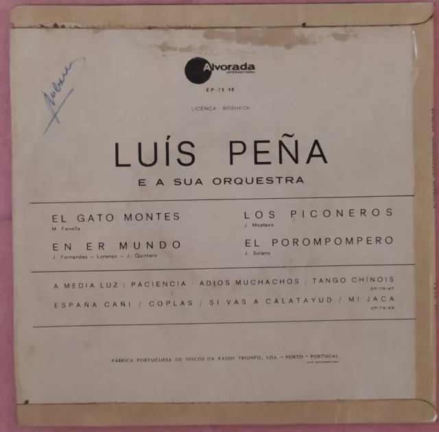 7" LUIS PEÑA - TANGO-PASO - El Gato Montes +3 - PORTUGAL press - EP (VG++/VG++) 2