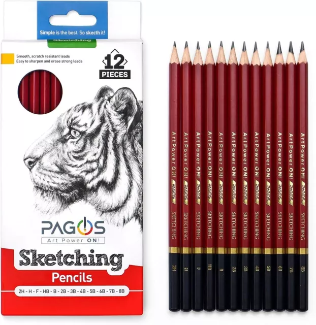 XDT Charcoal Pencils 24 Pcs Sketch Sketch Art Drawing Soft Graphite Wooden Pencil (Charcoal 24 PC Set)