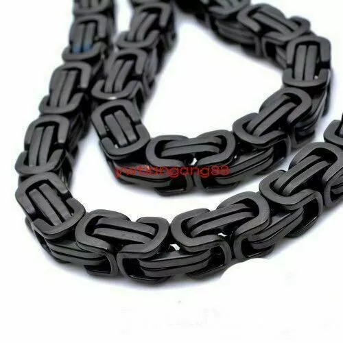 8"-40" Heavy Hotsale Black 316L Stainless Steel MenS Byzantine Chain Necklace 2