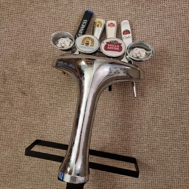 4 WAY BEER Pump Font Tap Chrome LED Pub Mancave Bar Guiness Stella