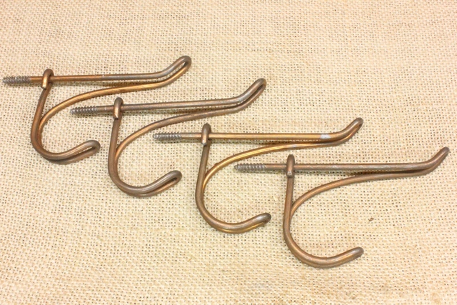 4 Old Coat Hooks Twisted Wire 1880’s Farm School House 3 1/8” copper Primitive