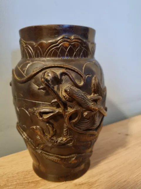 Antike japanische YOSHIDA ZO Bronzevase/Punze, Meiji-Zeit, Bronze-Drachen-Vase