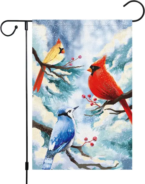Welcome Winter Cardinals Garden Flag 12X18 Double Sided, Burlap Small Vertical S