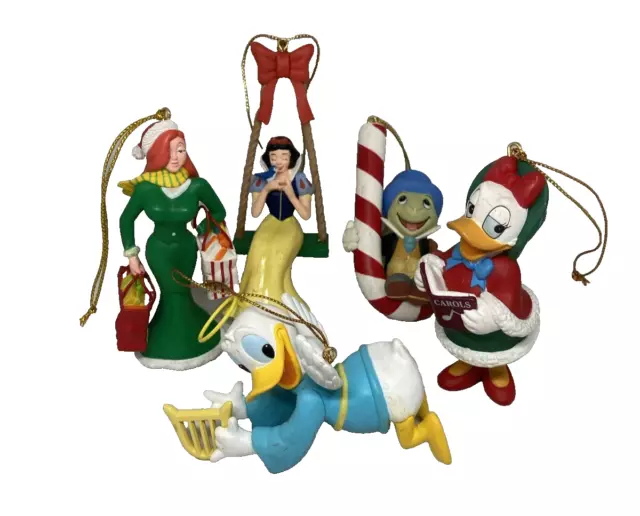 5 vintage Disney Grolier holiday ornament Snow White  Donald Daisy Duck Jiminy