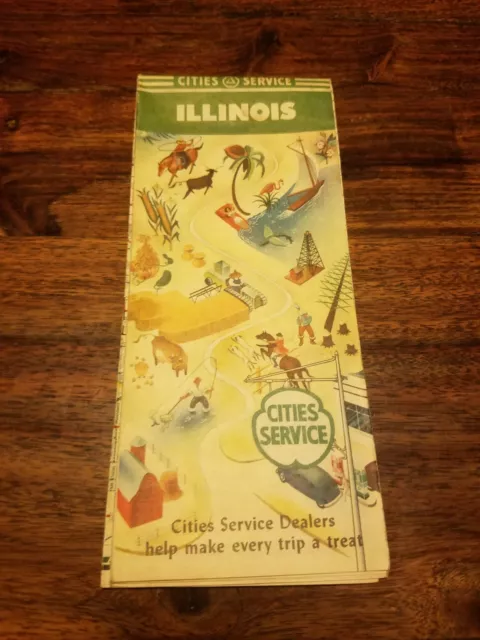 1949 Cities Service Road Map: Illinois VG+