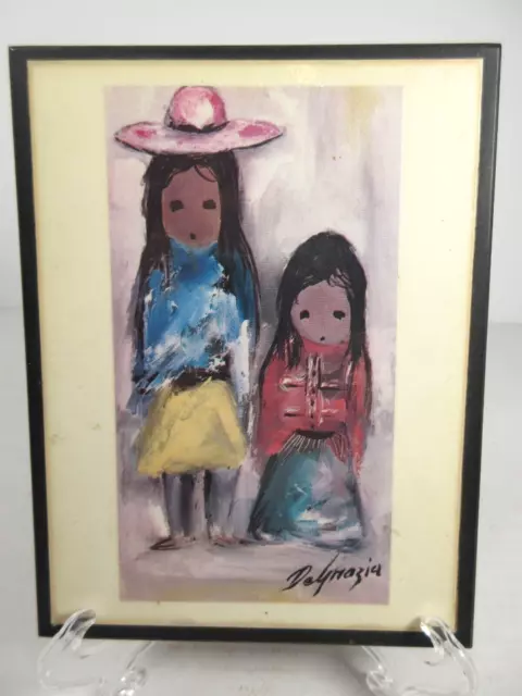 DeGrazia Crystal Tile Native American Girls Yellow Red Blue Green Signed 2