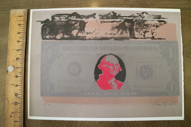Nissan Engel Pencil Signed 113/120 Jewish Israeli U.S. Dollar Lithograph Nissan Engel Pencil Signed 113/120 Jewish Israeli U.S. Dollar Lithograph