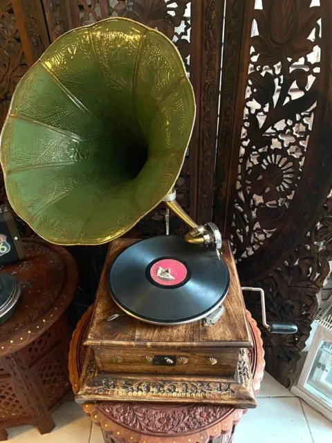 Grammofono HMV antico, fonografo funzionante e perfettamente funzionante,... 3