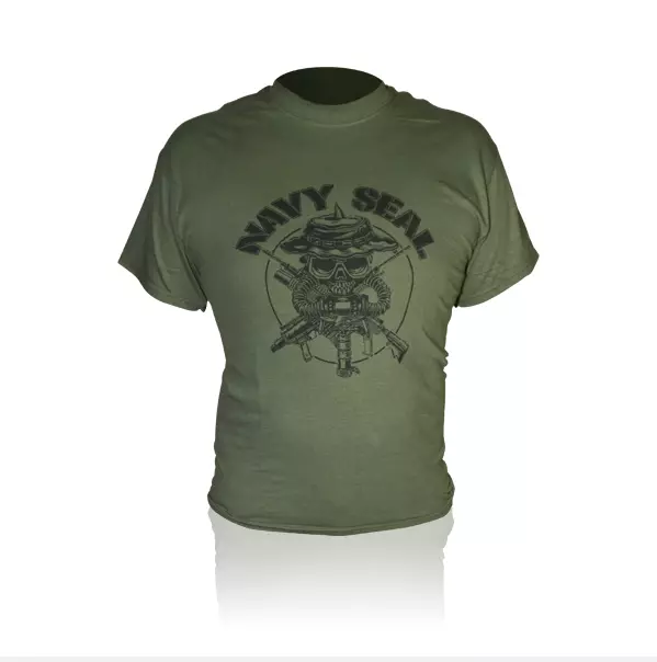 T-Shirt Maglietta Us Navy Seals Con Teschio Armi Maglia Militare Uomo Verde Usa