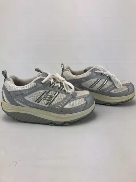 Sketchers Shape Ups Sz 7.5 Womens Sneakers Rolling Rocker Soles White Silver SLW