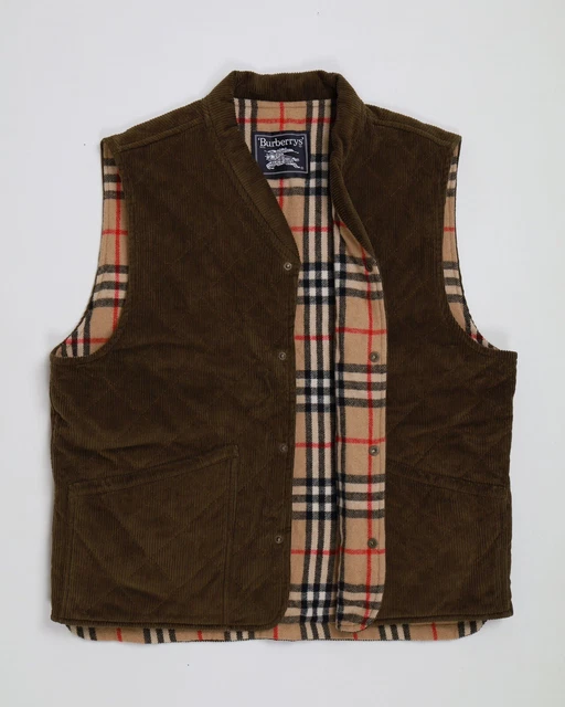 90s Burberrys Cord Gilet Vest Nova Check Khaki 52