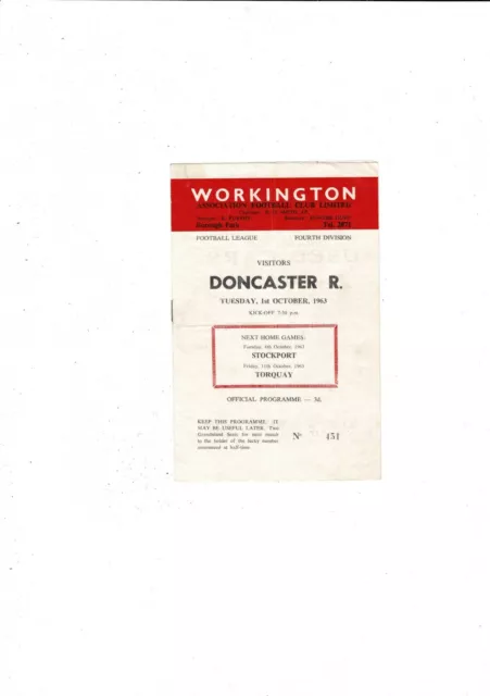 1963/64 Workington v Doncaster Rovers Football Programme