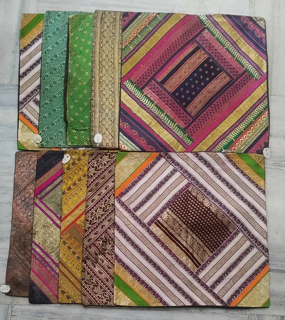 Vecchio Copricuscino Lotto Di 10 Vintage Misto Materiale Toppa Lavoro Federe #17