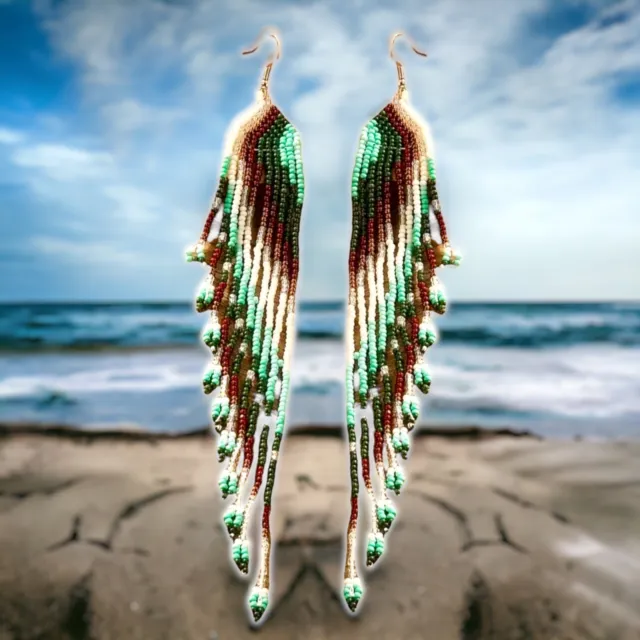 Handmade Native American Style Beaded Tassel Fashion* Earrings Super-Long