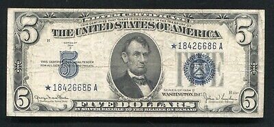 Fr. 1654* 1934-D $5 Five Dollars *Star* Silver Certificate Currency Note Vf (B)