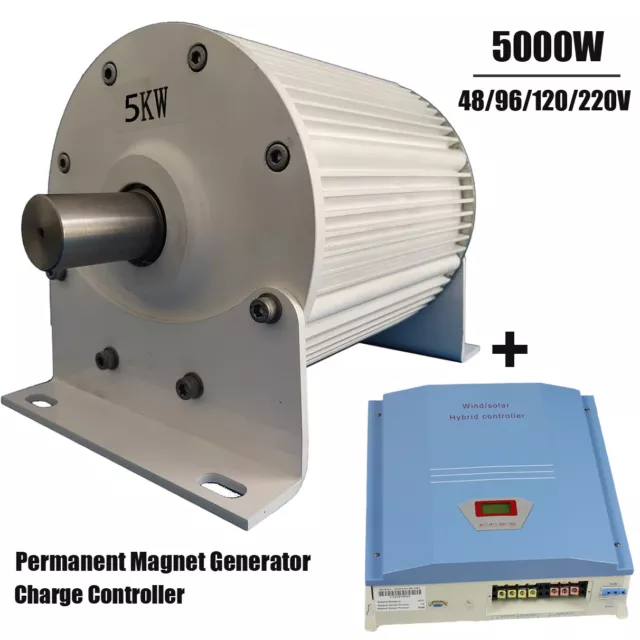 5000W 48V 220V 300rpm generador de imán permanente alternador y controlador fuera de la red