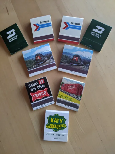 Railroad Matchbooks Unused Lot of 9, Katy, BN, SP, Amtrak, Fisco