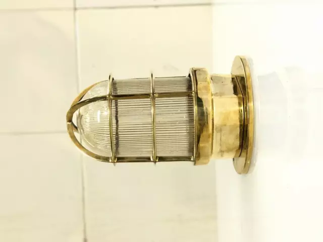 Brass Bulkhead Cage Marine Ship Salvaged Nautical Antique Old Boat Ceiling Light