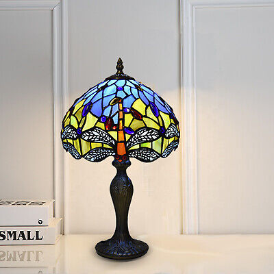 Lampada da tavolo Tiffany stile libellula 10 pollici vetro colorato multicolore fatta a mano
