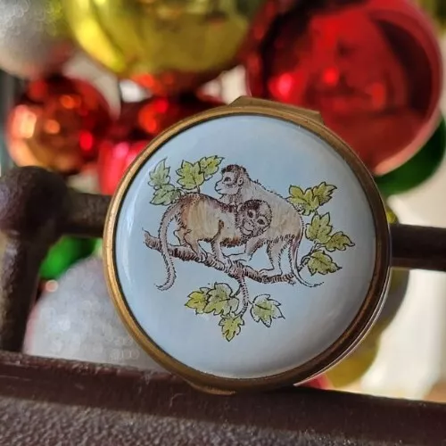 Halcyon Days Bilston Battersea Enamel Pair Of Monkey's