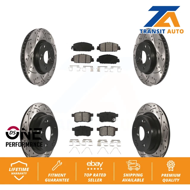 Front Rear Drilled Slot Disc Brake Rotors Semi-Metallic Pad Kit For Honda Accord
