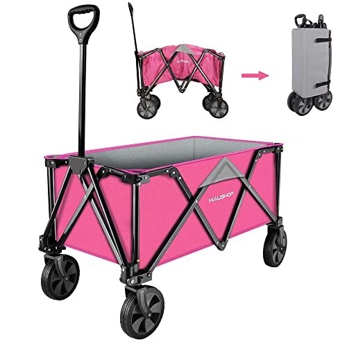 HAUSHOF Heavy Duty Collapsible Wagon, Folding Outdoor Utility Wagon, Camping