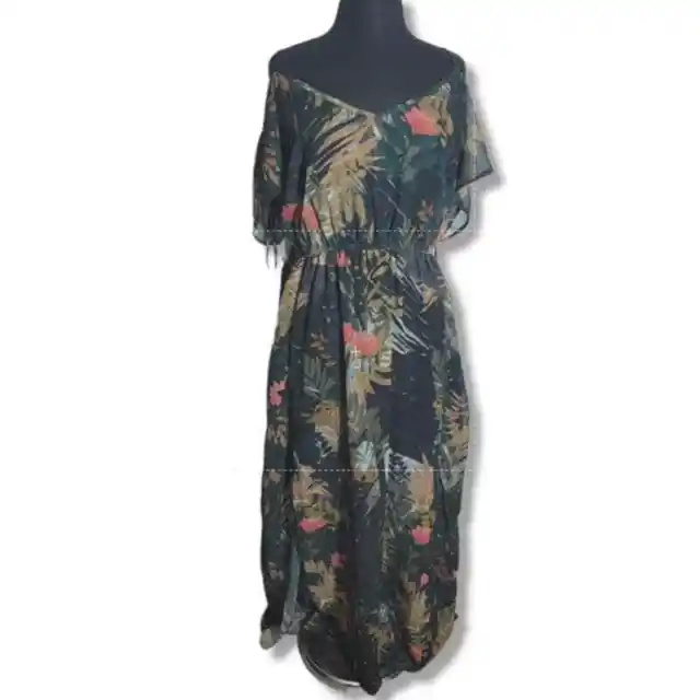 City Chic Hidden Panther Cold Shoulder Maxi Dress size 16 w
