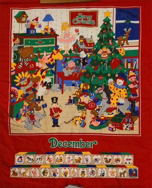 Vtg Cranston  Merry Christmas Advent Calendar Wallhanging Fabric Panel Completed