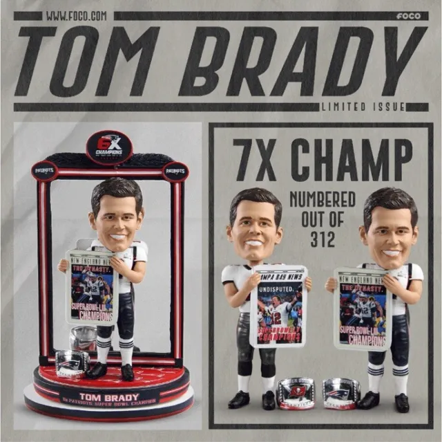 TOM BRADY New England Patriots SUPER BOWL Rings Spinning Bobblehead #/312 NIB!