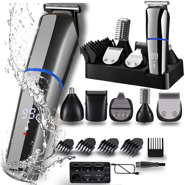 Mens Rechargeable Body Hair Beard Clipper Trimmer Shaver Grooming Kit Cordless