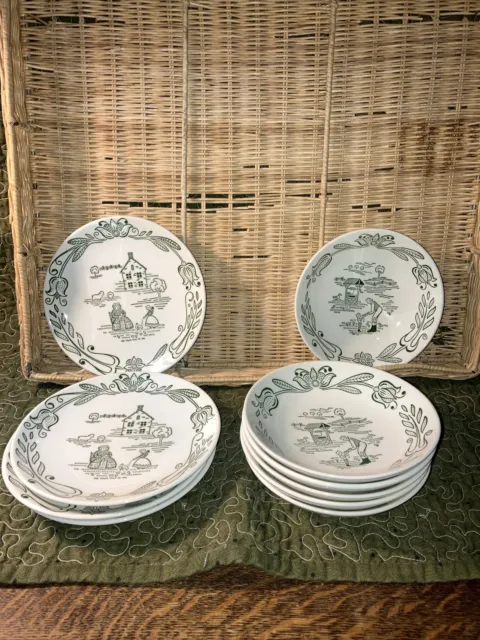 Royal China Underglaze Dinnerware lot 10 pcs Amish Farmer 6 bowls 4 plates A55