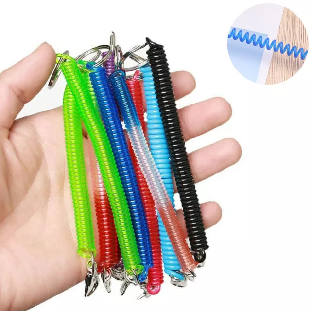 Retractable Spiral Clip On Ring Stretchy Elastic Coil Spring Keyring Key Chain 2