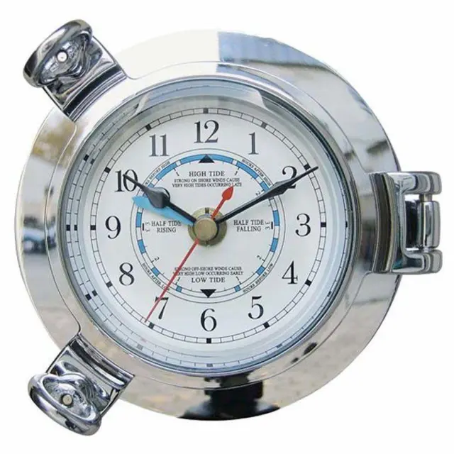 Wanduhr mit Tidenanzeige, Tidenuhr, Bullaugen Uhr Messing sibern Ø 14 cm