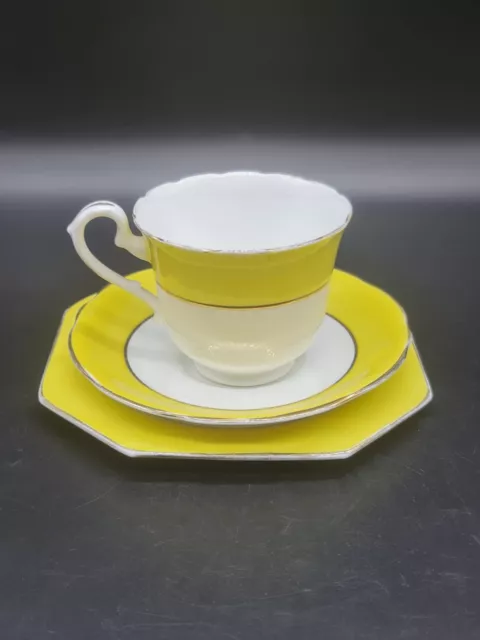 Vintage Royal Standard Trio Cup Saucer And Plate Set Yellow Gold Rim Used 2