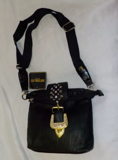 Sasha Small Bag NWT 8.5" X 8.25" X 2" Drop 20" Black Gold Buckle W Rhinestone