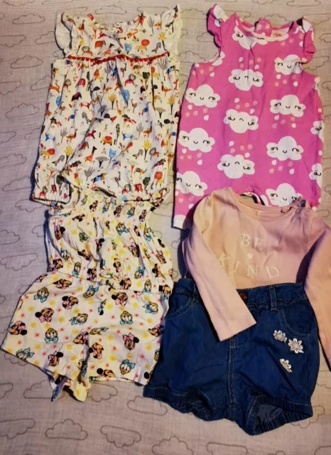 Baby Girl Summer Outfit Bundle Rompers Playsuit Shorts 3-6 Months Minnie Mouse