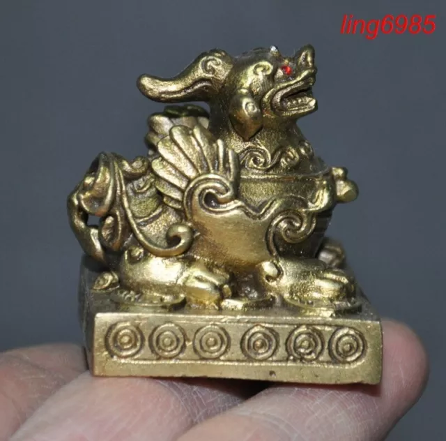 old China ancient bronze fengshui lucky animal foo dog beast unicorn statue