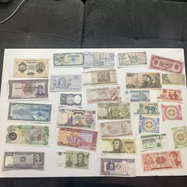 Mixed Lot 29 Different World Paper Money Banknotes Currency Foreign Uncirculated