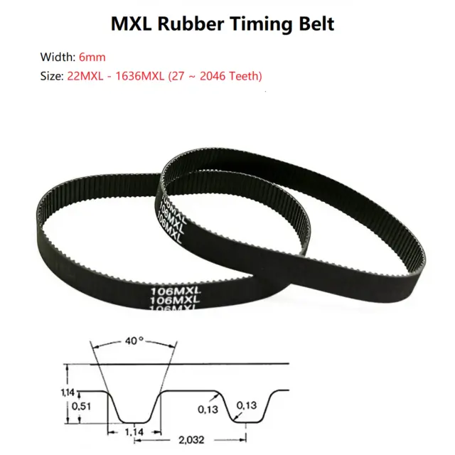 MXL Timing Belt Pitch 2.032mm 22MXL - 1636MXL Rubber Close Loop Belts Width 6mm