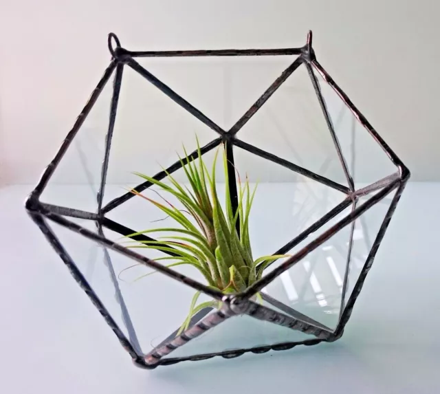 Stained Glass Terrarium Wall Hanging Black Frame Transparent, Planter For Indoor 2