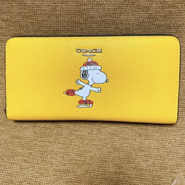 COACH x PEANUTS Snoopy Skate Zip Around Accordion Wallet Yellow CE715