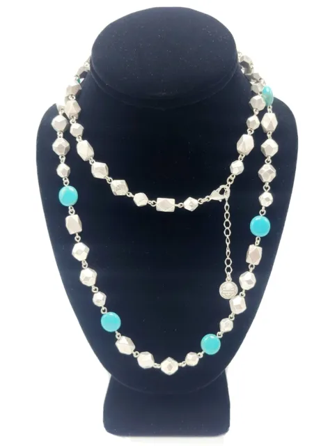 Dana Buchman Long Silver And Teal Blue Necklace