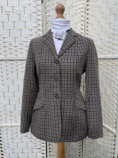 Ladies Size 34/10 Harry Hall Vintage Brown Houndstooth Wool Tweed Hacking Jacket