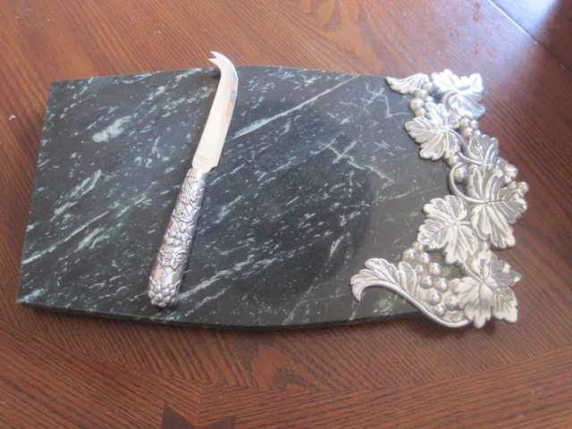 Lenox Green Marble Cheese Board Metal Grape Weave Silver Tone Serveware 13.5"