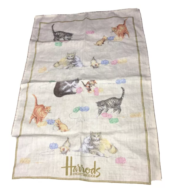 Harrods Knightsbridge London English British Cat Themed Tea Towel Irish Linen