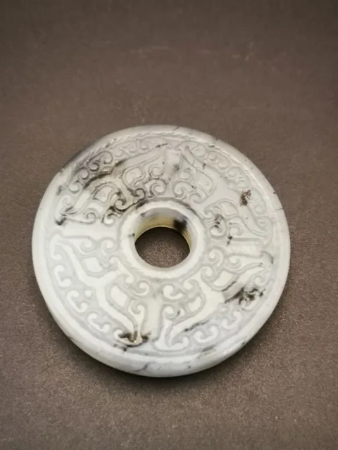 Natural CHINESE Nephrite jade Hand carved Circular DRAGON Bi Amulet PIECE SD4